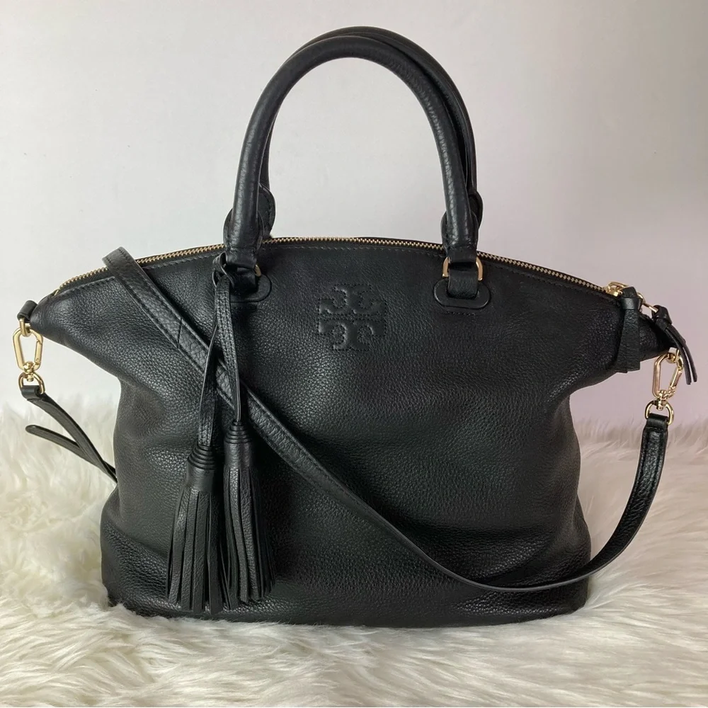 Tory Burch Thea Satchel Shoulder Strap Leather Bag Black
